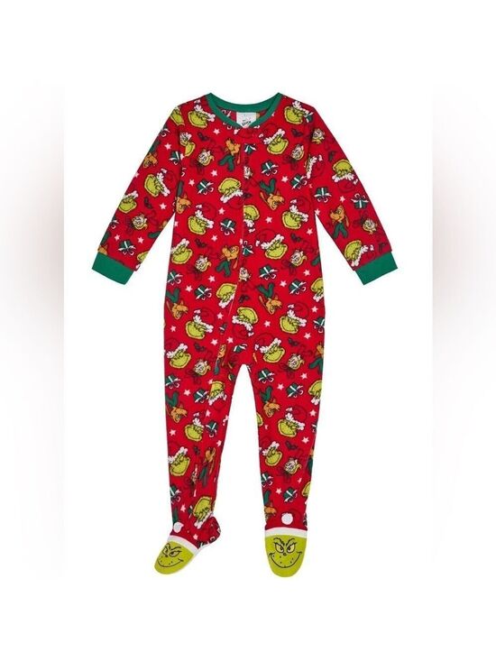 Dr. Seuss The Grinch Other - Dr Seuss The Grinch Toddler 5T Red Footed Pajama Sleeper Holiday Fleece Unisex
